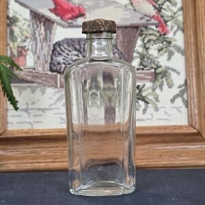 Antique Ribbed Medicine Bottle w/ Cork Stopper - Clear Rectangular Apothecary